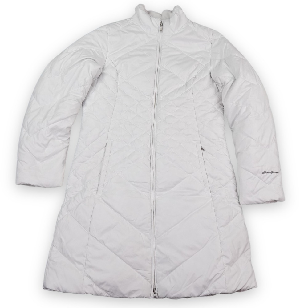 Eddie Bauer Down Jacket Womens Medium White Quilted Puffer Coat Storm Repel